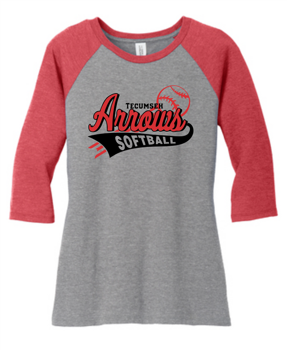 Tecumseh Arrows Softball WOMEN'S 3/4 Sleeve - Red/Gray