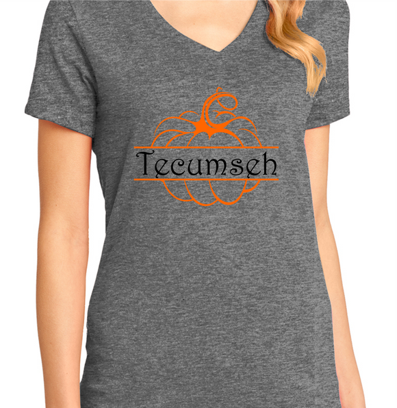 Tecumseh Whimsical Pumpkin V-Neck T-Shirt - Heather Grey